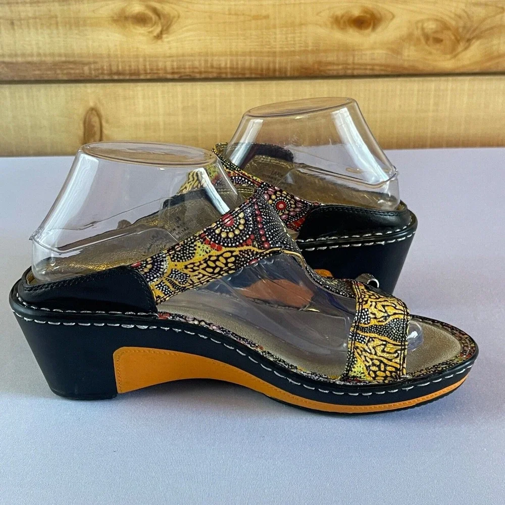 Alegria Lara Kenya Womens 38 / 8-8.5 Leather Adjustable Comfort‎ Wedge Sandals